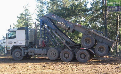 Véhicule sans moteur formant le châssis arrière d'un ensemble routier et pouvant se charger grâce à des commandes sur le dos du tracteur routier Semi autoportee.jpg